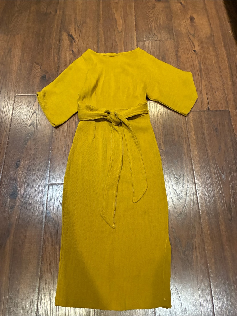 Belted Mustard Maxi Dress with Short Sleeves